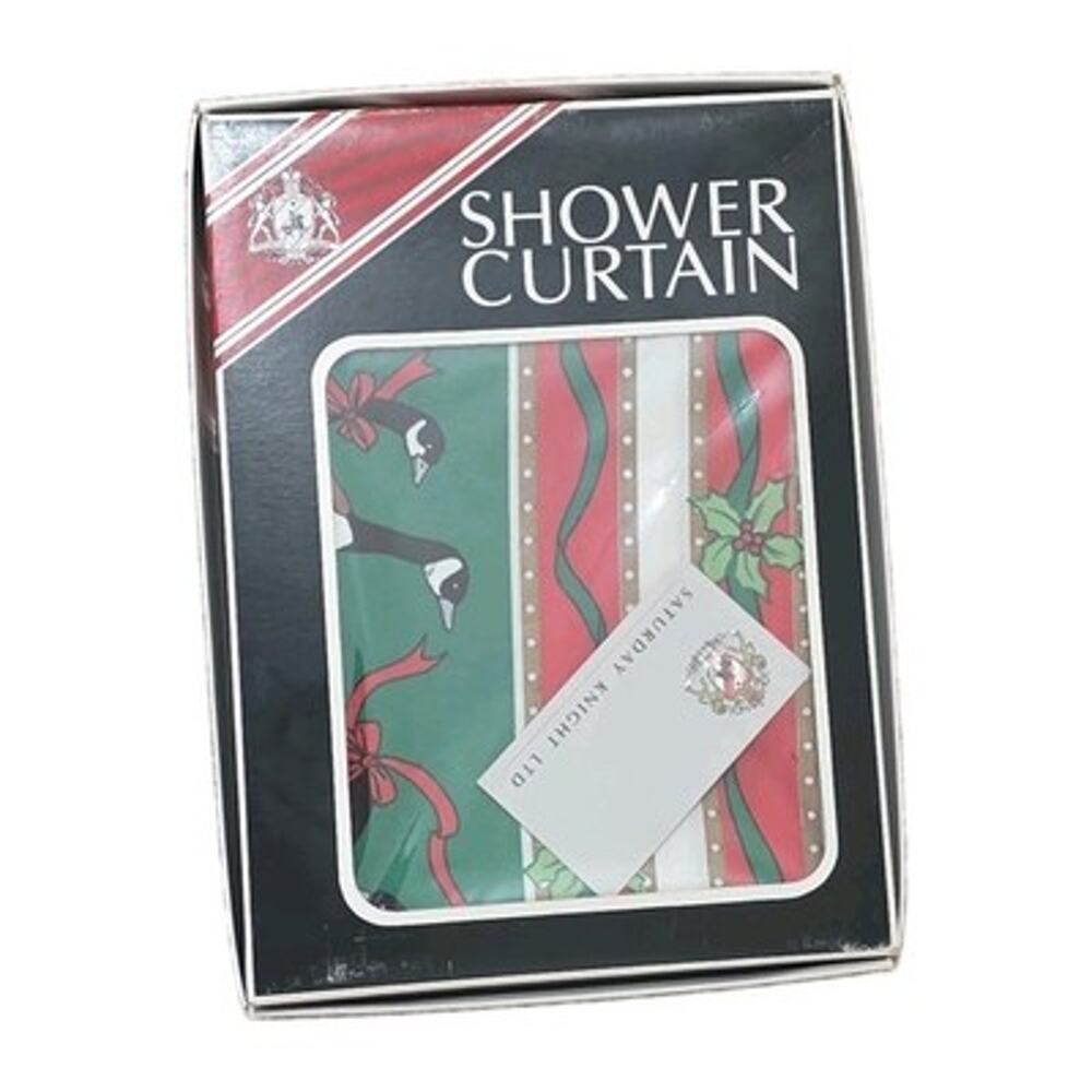 Vintage 1990s Shower Curtain Geese Christmas Bathroom Decor Grandmacore NEW